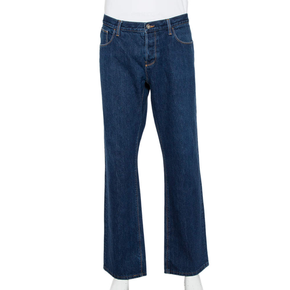 Pre Owned  بنطلون جينز غوتشي دنيم أزرق كحلي أرجل مستقيمة مقاس كبير جداً جداً جداً (اكس اكس اكس لارج)