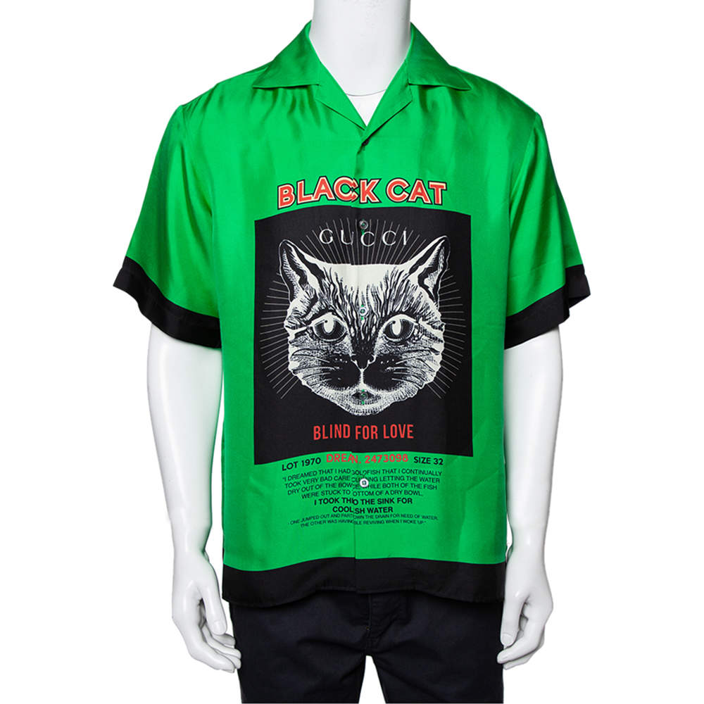 Gucci Green Bengal Tiger Print Silk Bowling Shirt XS Gucci