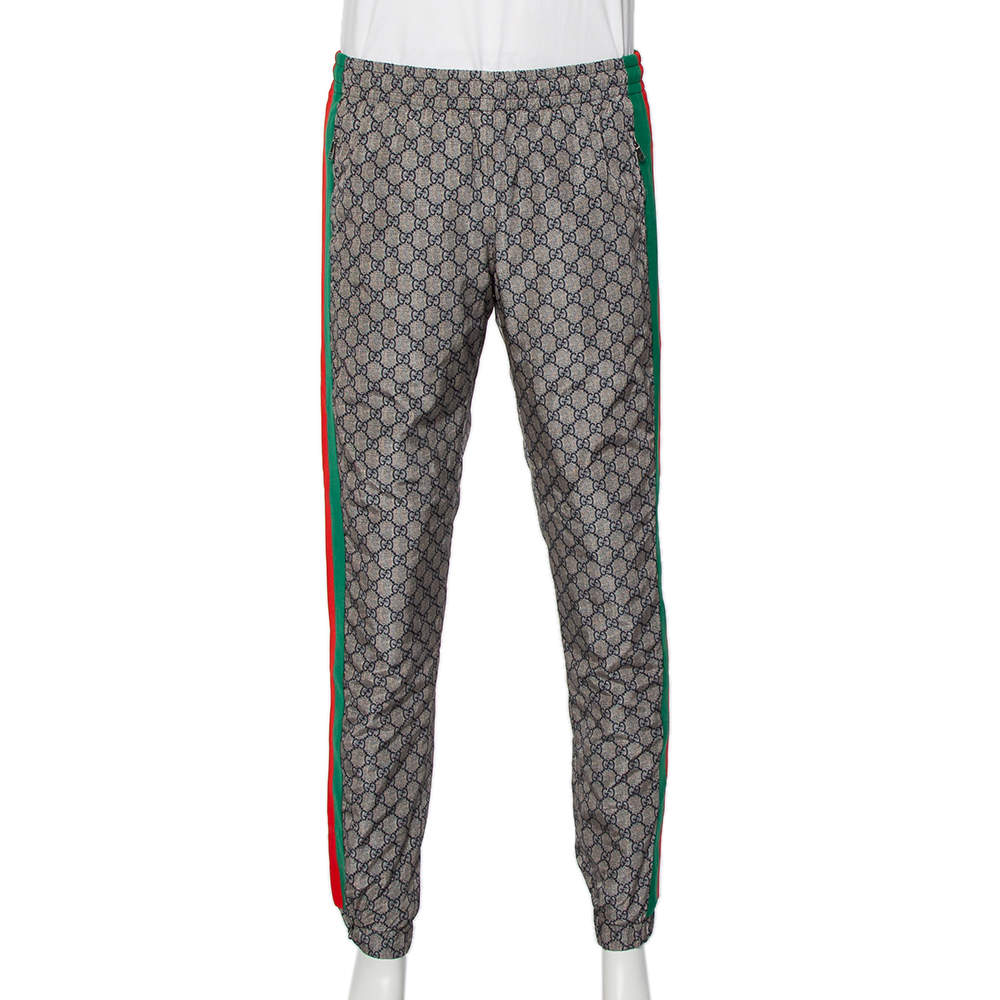 Gucci Beige Logo Printed Web Stripe Detail Joggers XL