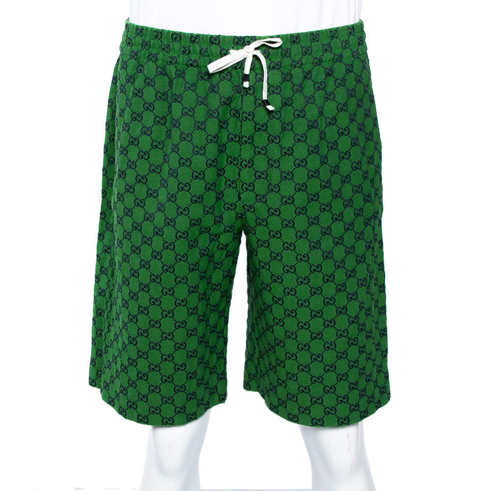 Gucci Green Logo Cotton Jacquard Shorts L