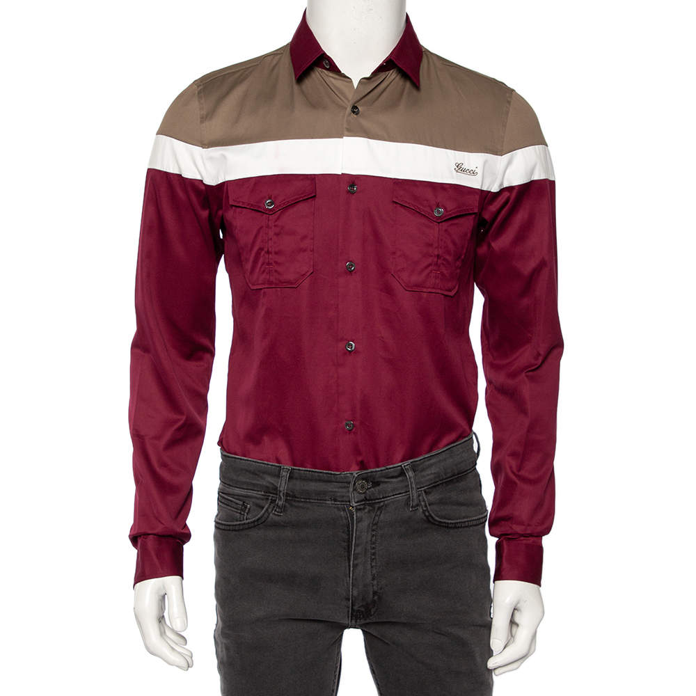 Gucci Tricolor Cotton Patch Pocket Skinny Fit Shirt M 