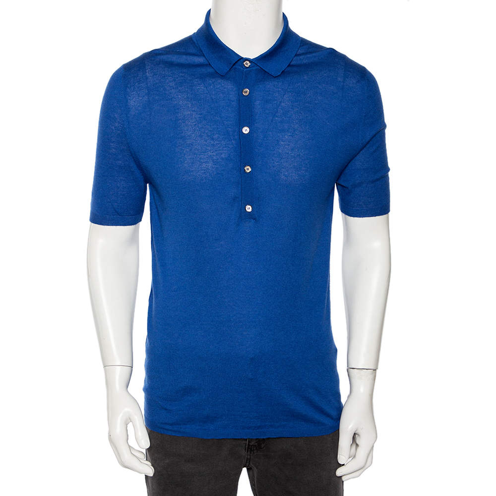 مملوكة مسبقًا Gucci Blue Cashmere & Silk Knit Polo T Shirt XL