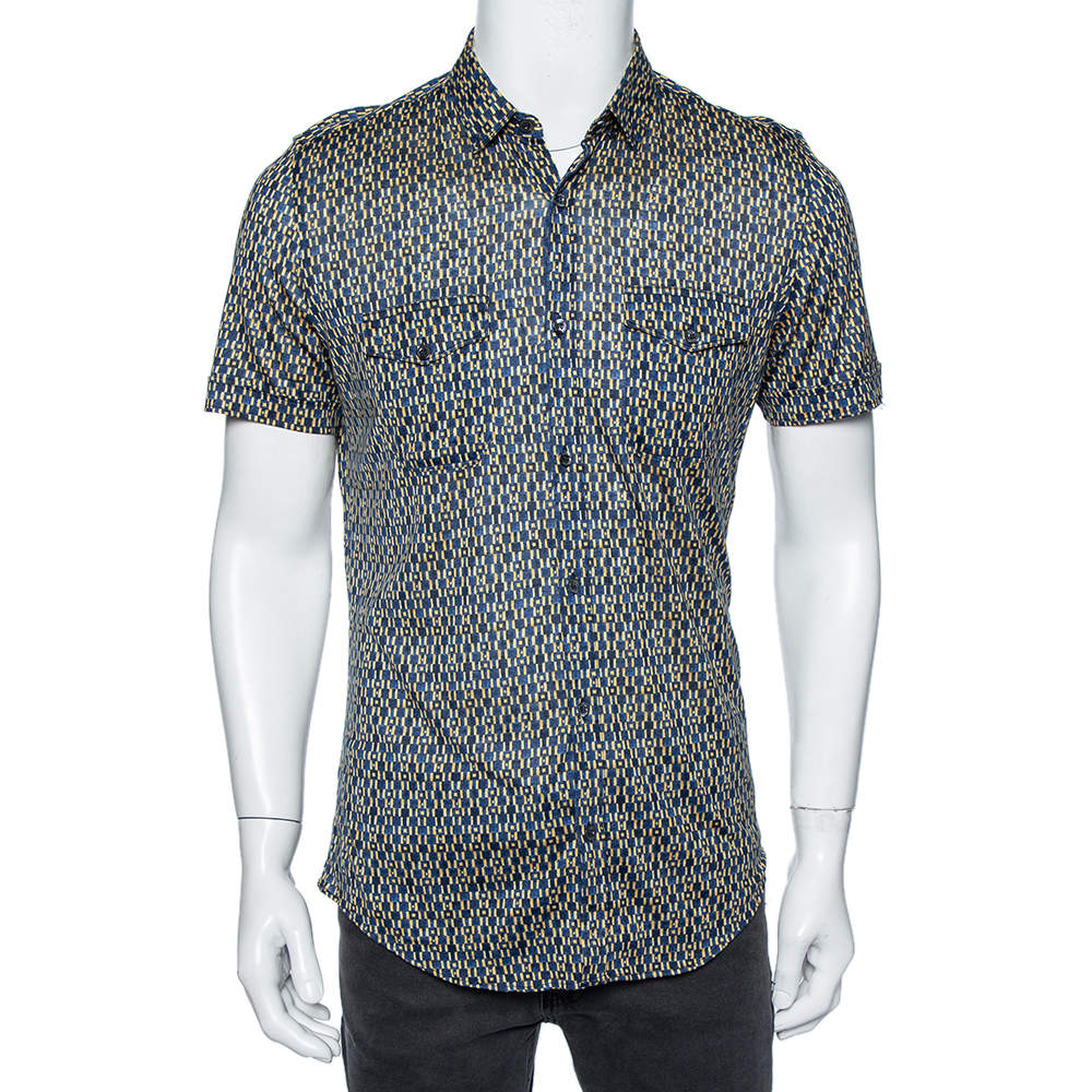 Gucci Multicolored Geometric Print Jersey Short Sleeve Skinny Fit Shirt L 