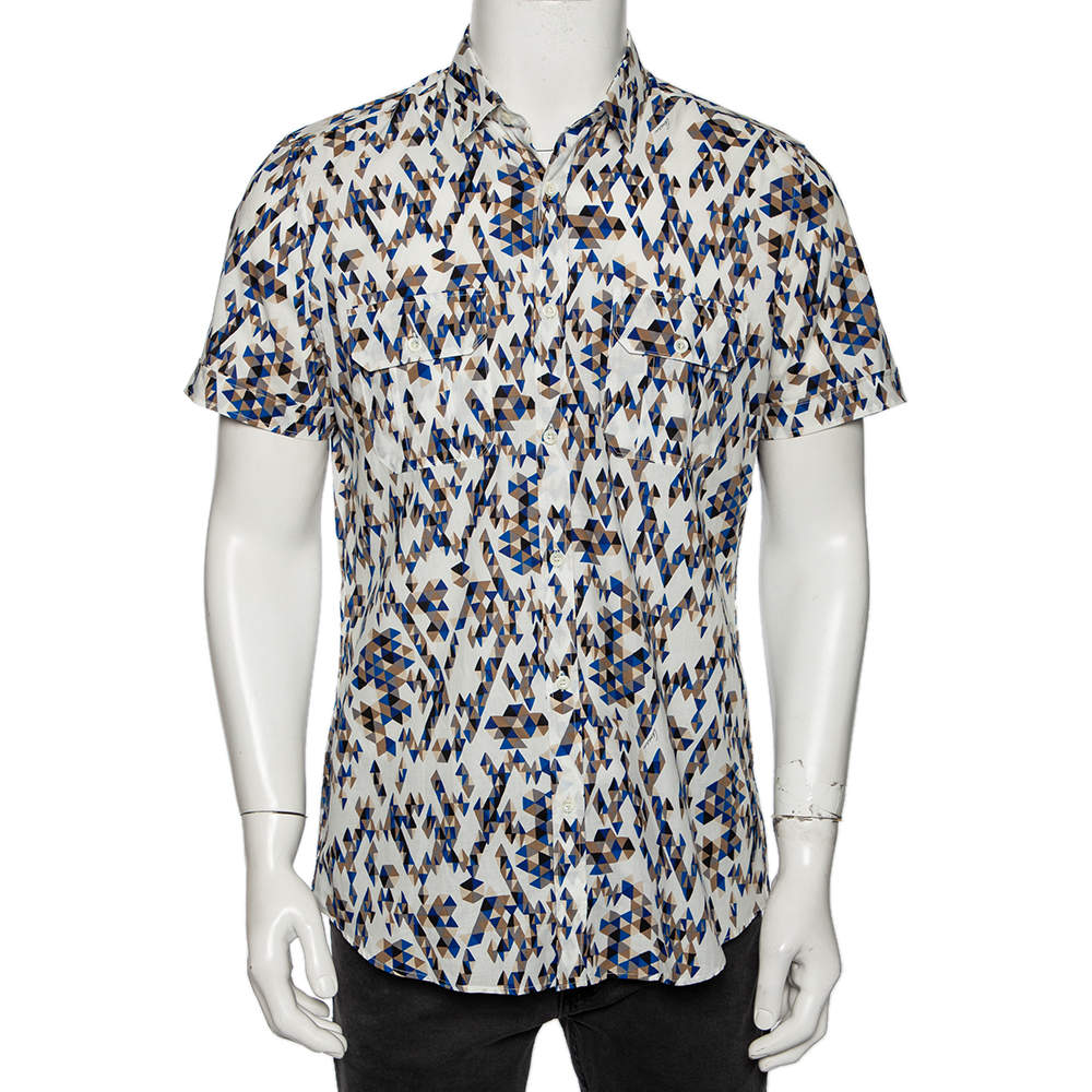 Gucci Multicolored Print Cotton Short Sleeve Slim Fit Shirt M
