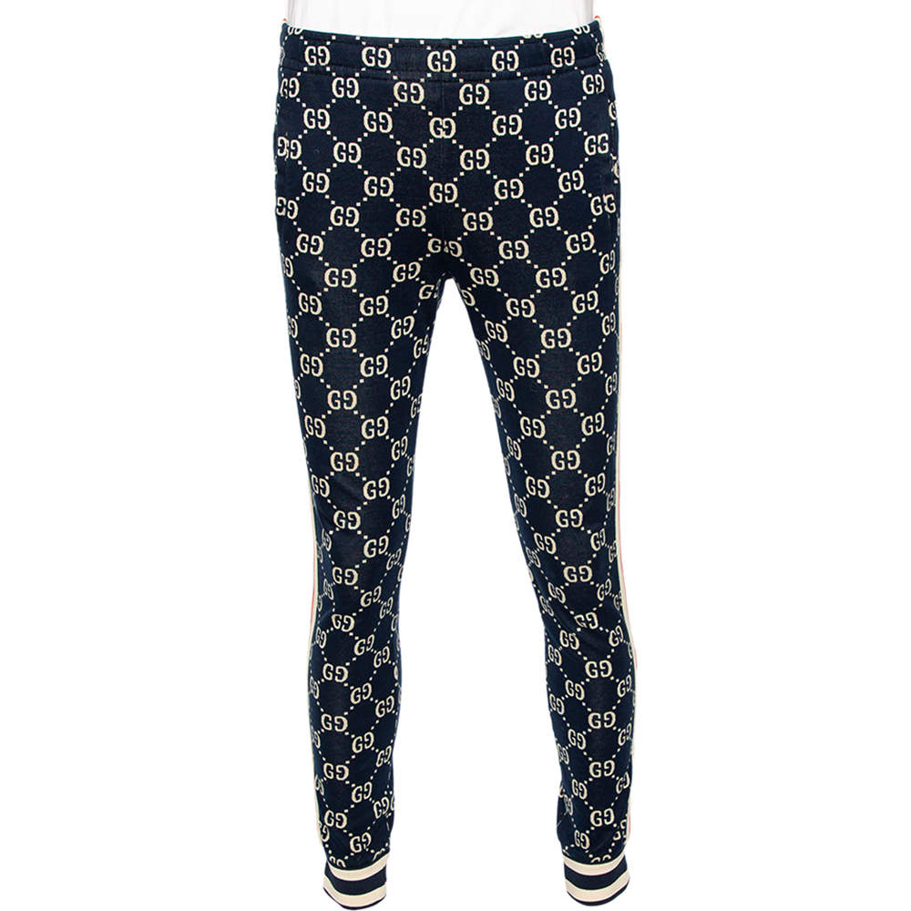 Gucci Navy Blue Logo Jacquard Side Stripe Detail Joggers M