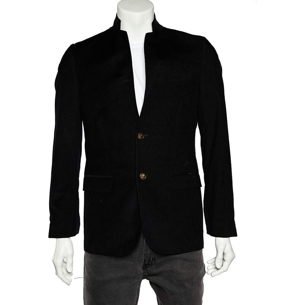 Gucci Midnight Blue Corduroy Bee Embroidered Lapel Tailored Blazer S
