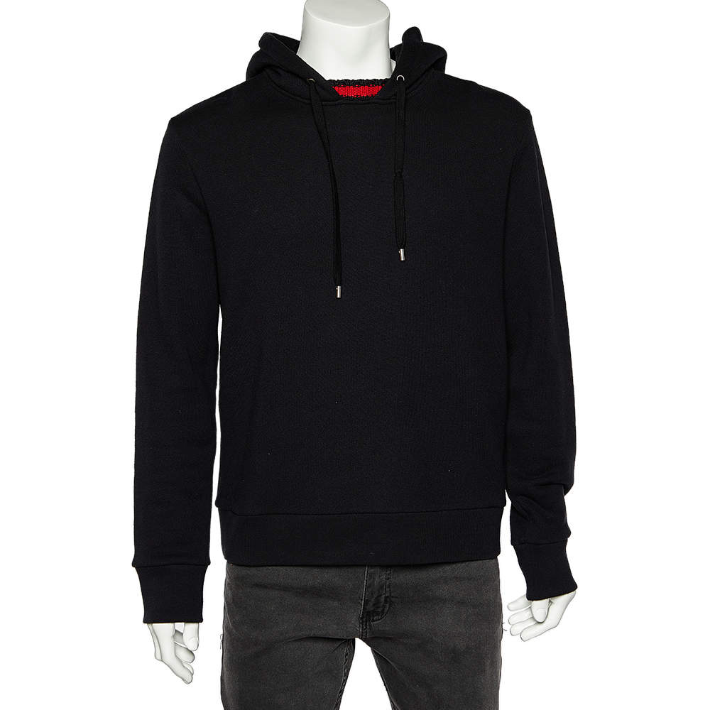 Pre Owned Gucci Black Cotton Knitted Web Trim Hoodie M