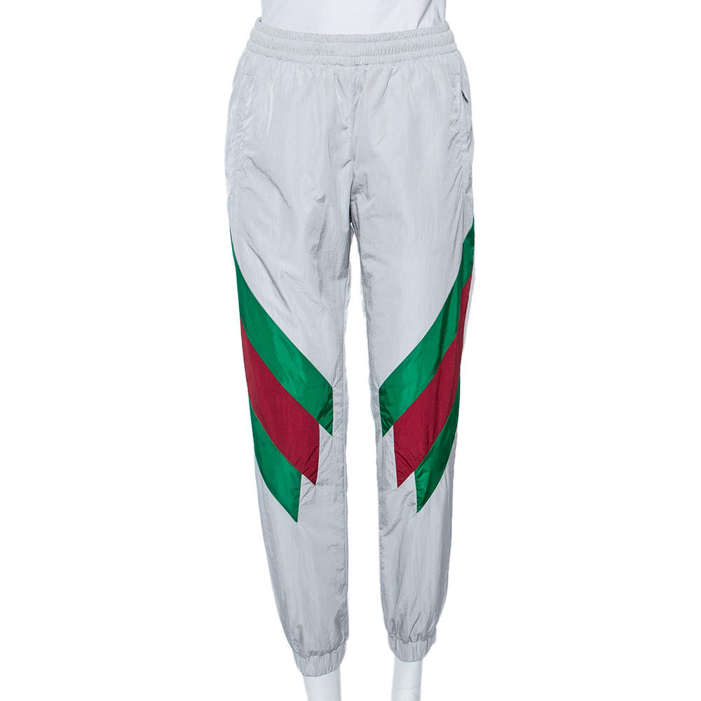 Gucci Light Grey Synthetic Diagonal Web Stripe Detailed Joggers XS