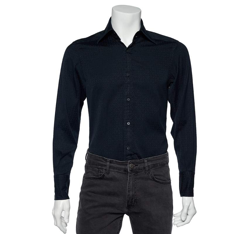 Gucci Black Handcuff Patterned Cotton Jacquard Button Front Shirt S