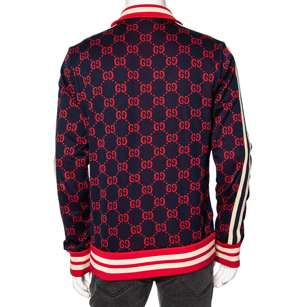 Gucci Navy Blue GG Jacquard Cotton Rib Knit Trimmed Jacket XL