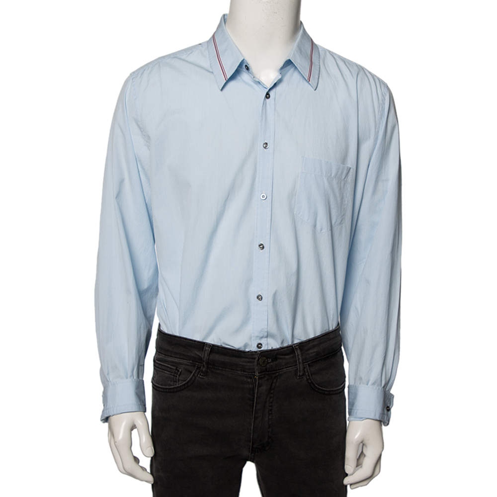 مملوكة مسبقًا Gucci Blue Checkered Cotton Button Front Slim Fit Shirt XXXL