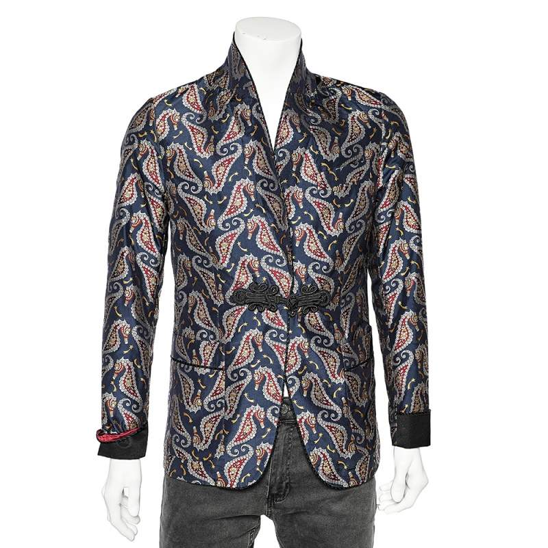 Gucci Navy Blue Seahorse Jacquard Evening Blazer M