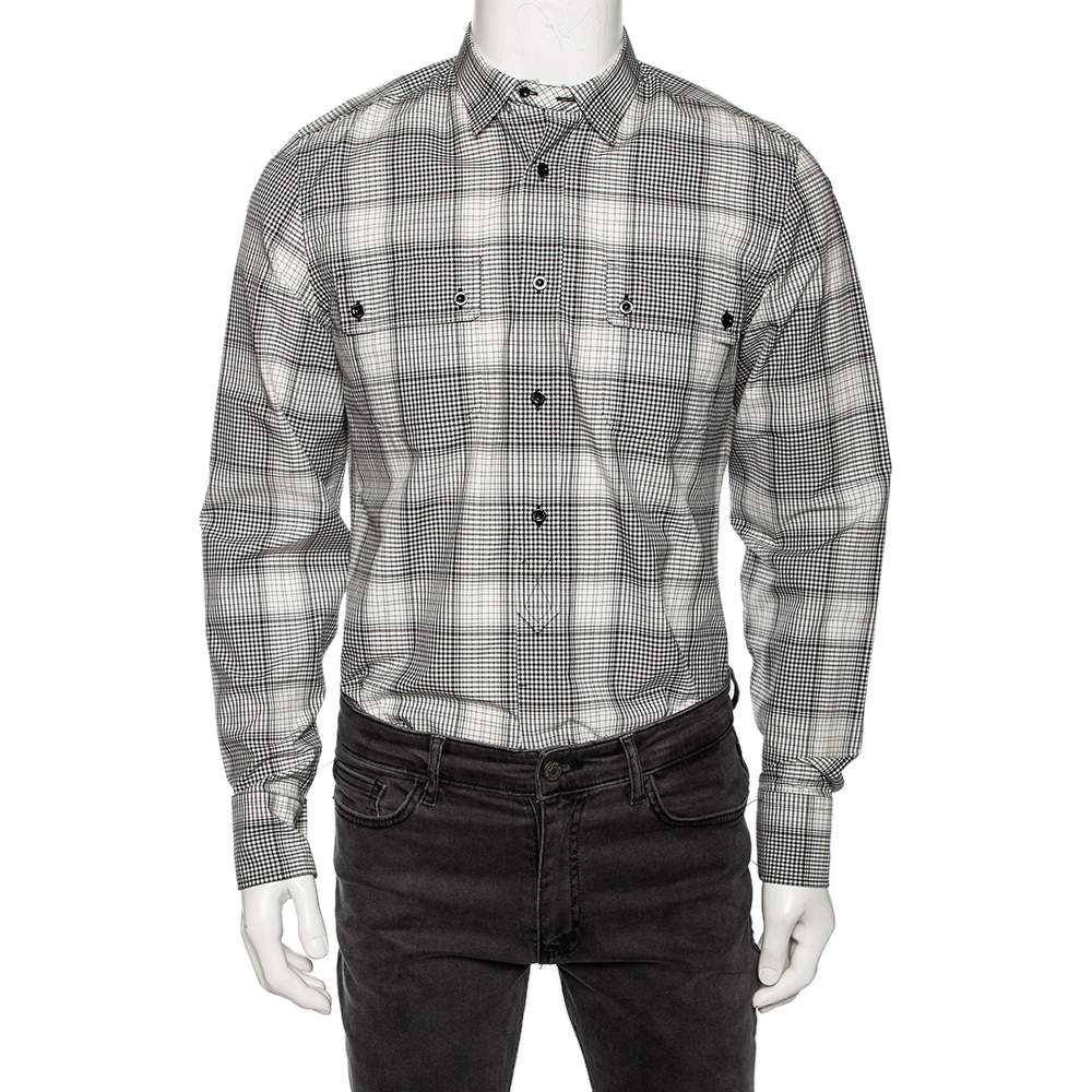 Gucci Monochrome Checkered Cotton Button Front Shirt M