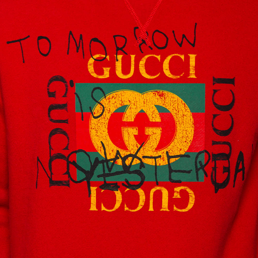 Red Cotton Tomorrow Is Now Yesterday Logo Crewneck Gucci | TLC