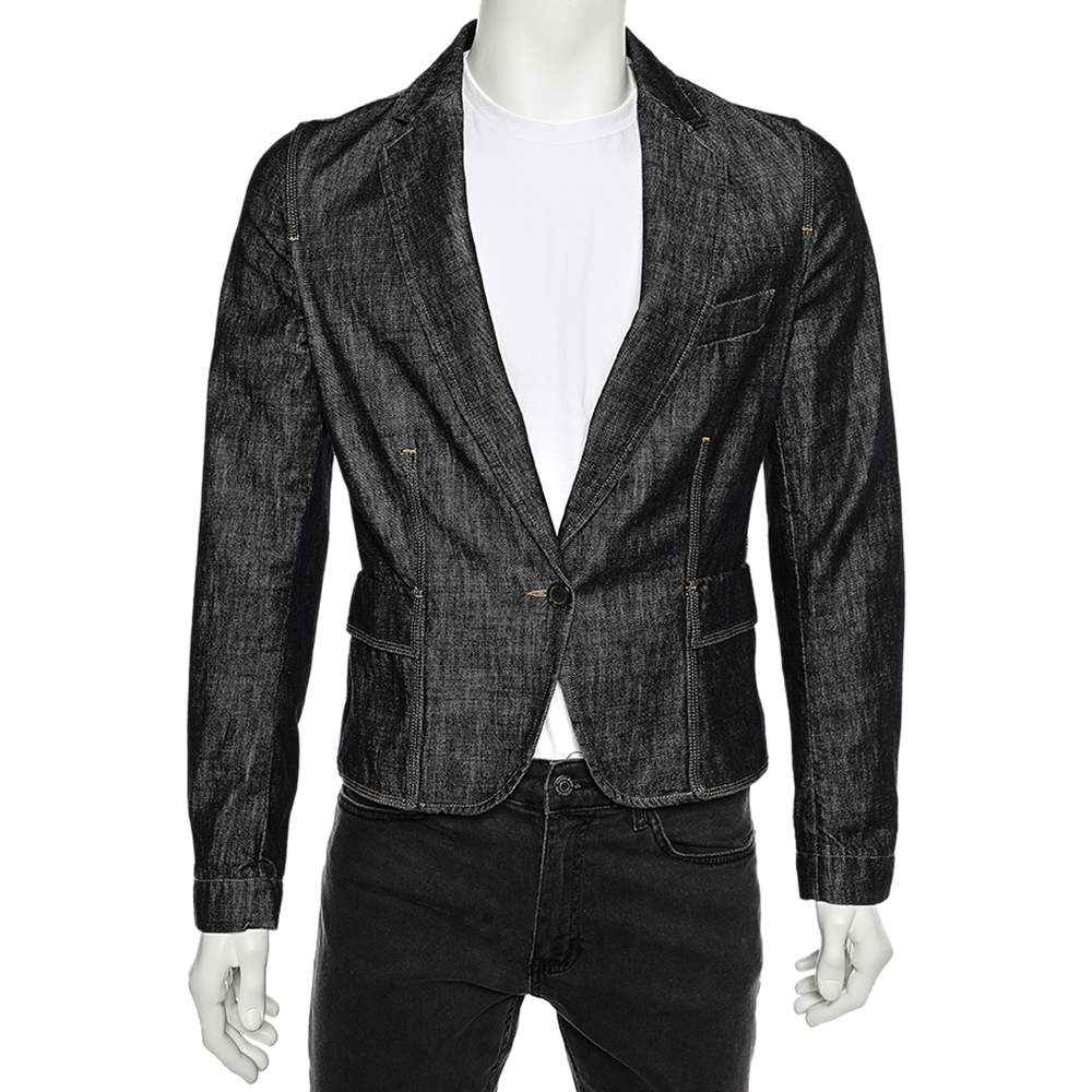 Pre Owned جاكيت بليزر غوتشي دنيم أزرق فينتدج صدرية واحدة مقاس صغير (سمول)