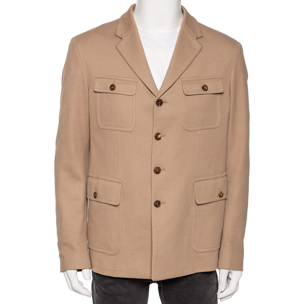 مملوكة مسبقًا Gucci Beige Cotton Knit Pocketed Single Breasted Blazer XL