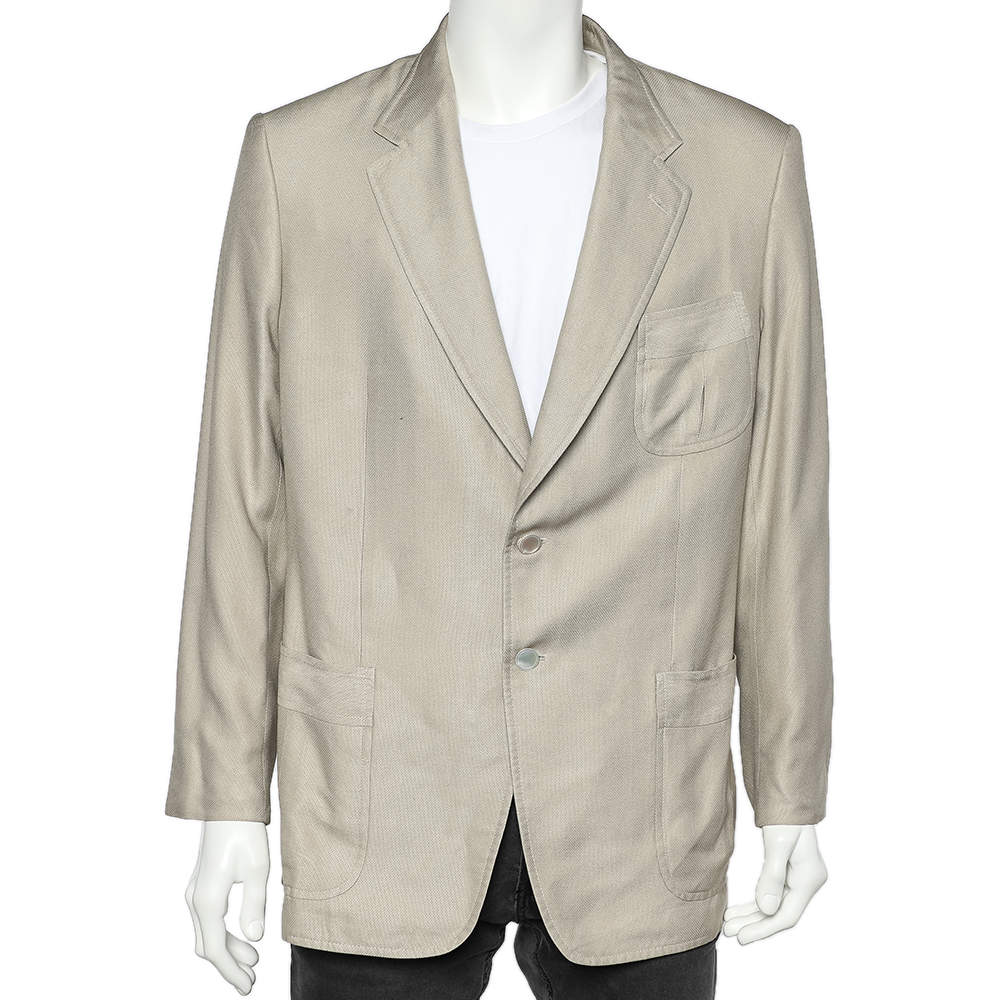Gucci Beige Silk Button Front Jacket XXL