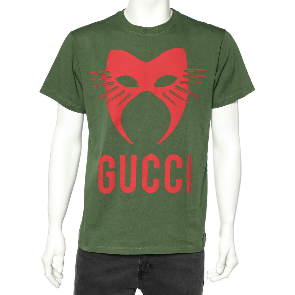 Gucci Green Logo Mask Print Cotton Oversized T-Shirt S