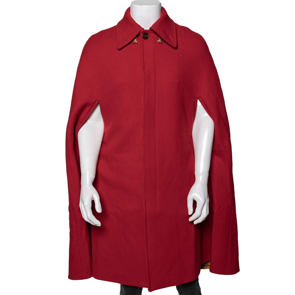 Gucci Red Wool Tiger Button Down Detailed Cape L