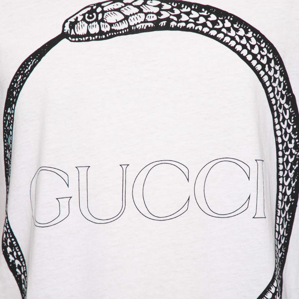 Gucci White Cotton Snake Ring Printed Crew Neck T-Shirt S Gucci