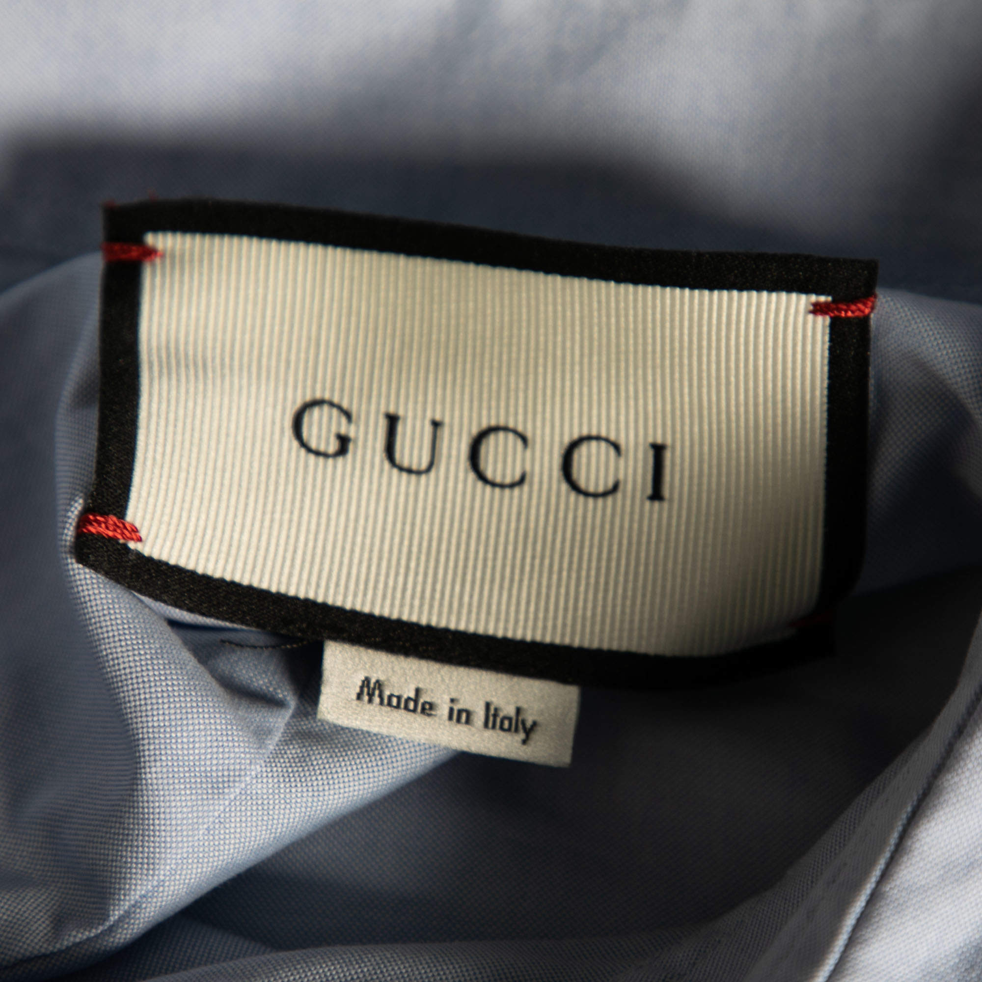 Gucci Blue Cotton Snake Embroidered Collar Duke Shirt XL Gucci