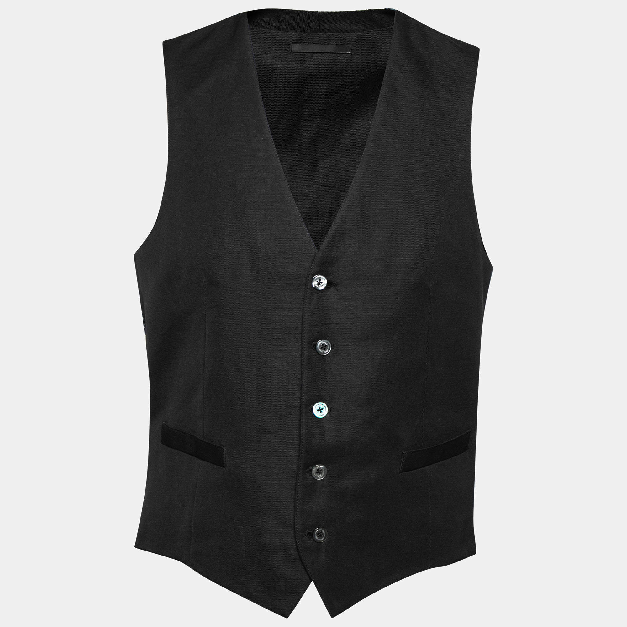 Gucci Black Linen & Silk Paneled Button Front Vest M