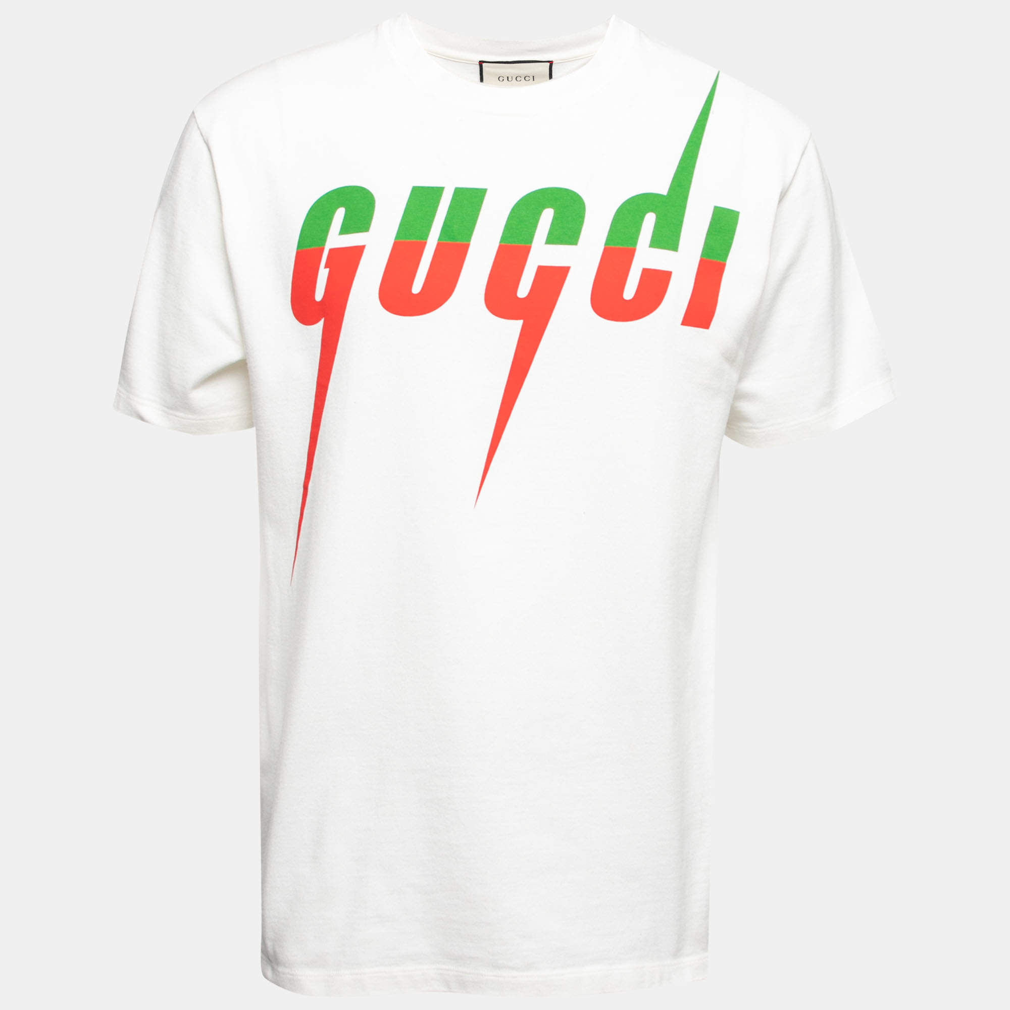 Gucci Off White Cotton Blade Logo Printed Short Sleeve T-Shirt M