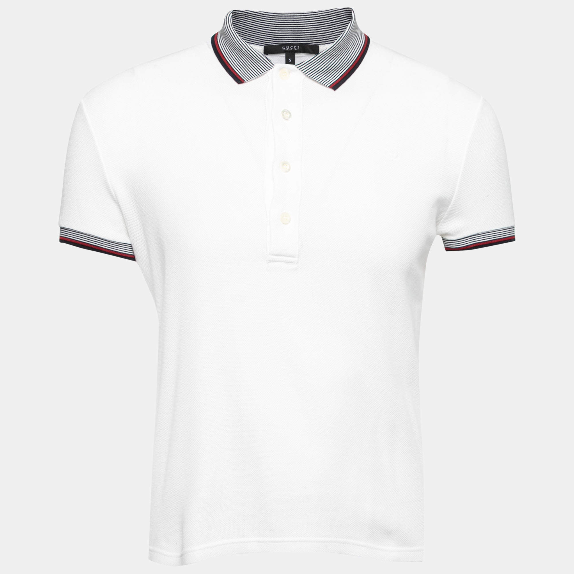 Gucci White Cotton Pique Contrast Trim Detail Short Sleeve Polo T-Shirt S