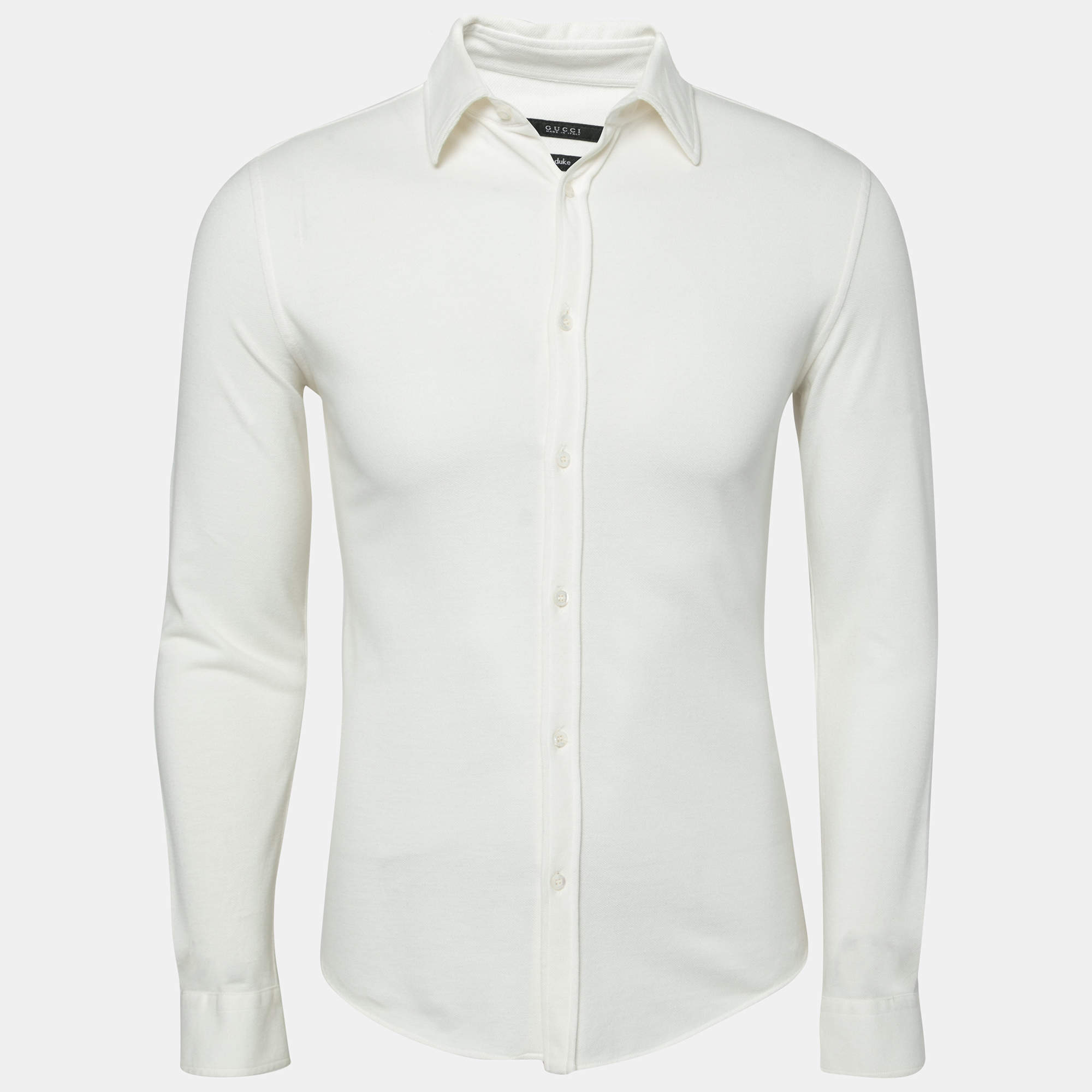 Gucci Ivory Cotton Pique Duke Long Sleeve Button Front Shirt S