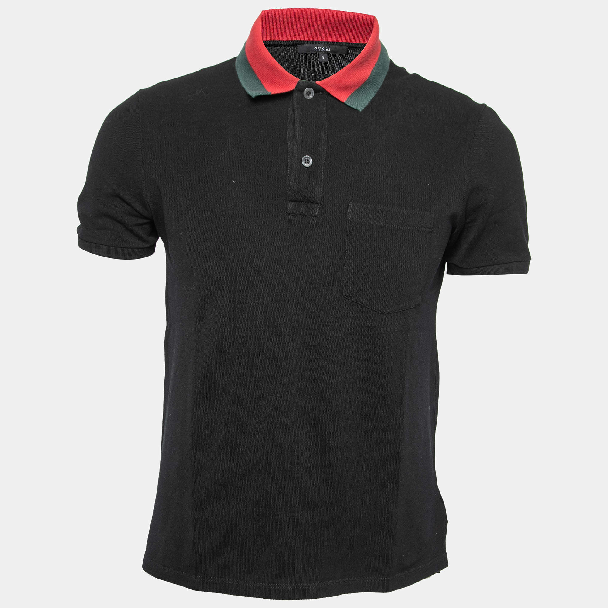 مملوكة مسبقًا Gucci Black Cotton Pique Web Trimmed Polo T-Shirt S