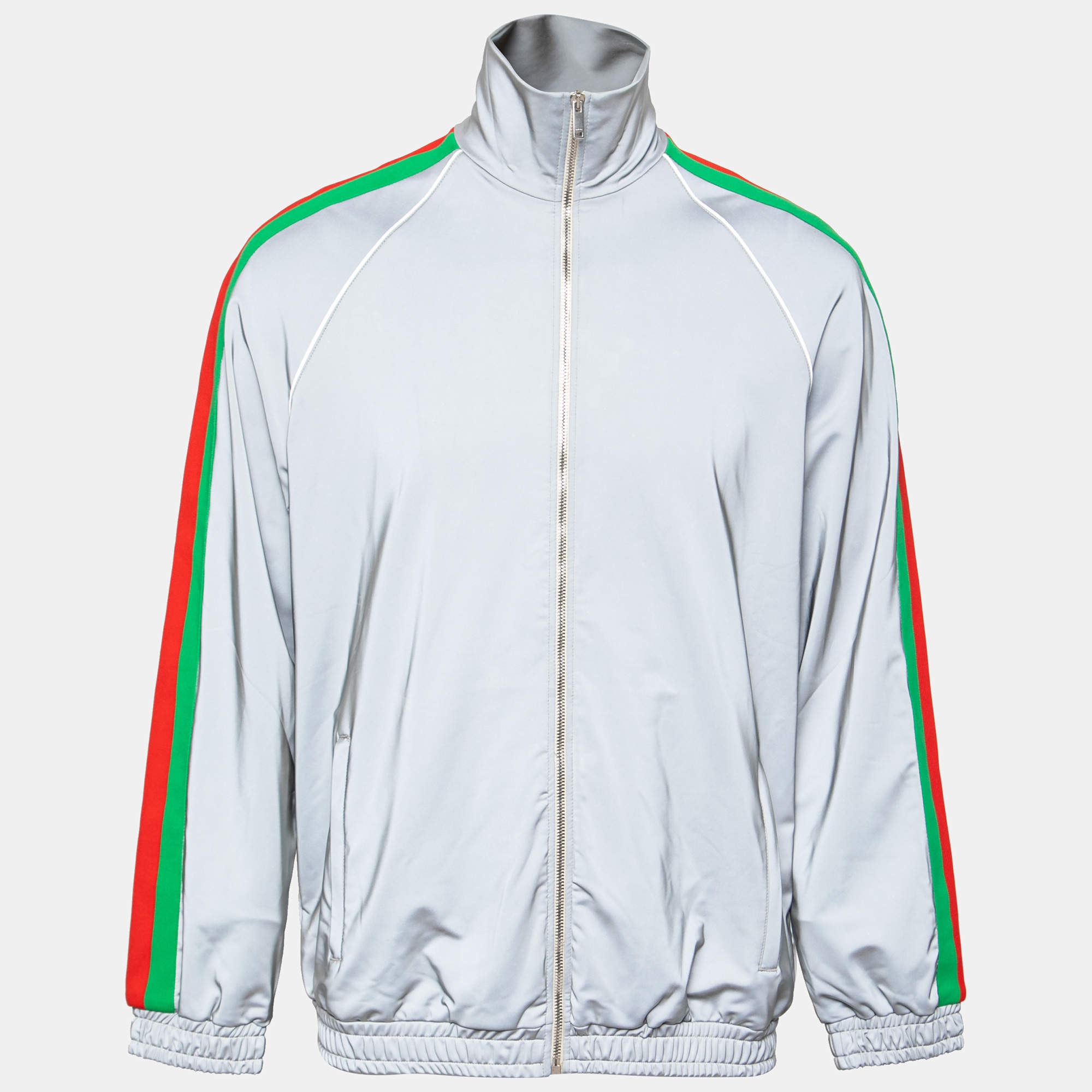 Gucci Grey Web Trim Stretch-Jersey Track Jacket M