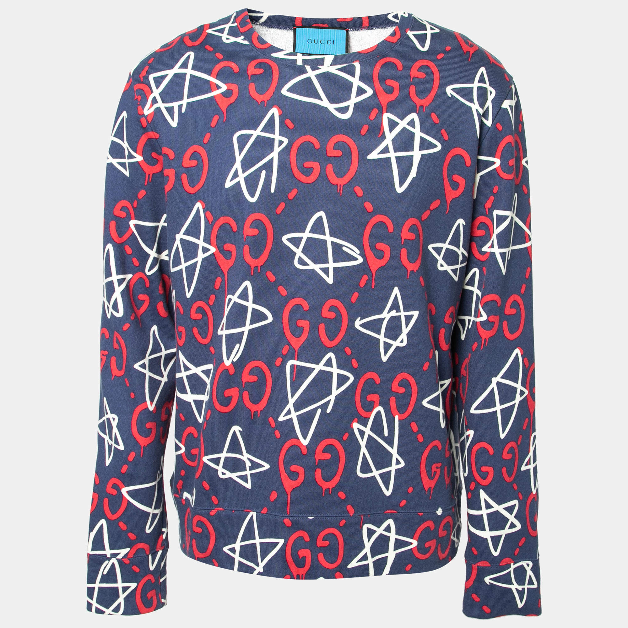 Gucci Blue Ghost Print Cotton Round Neck Sweatshirt XL