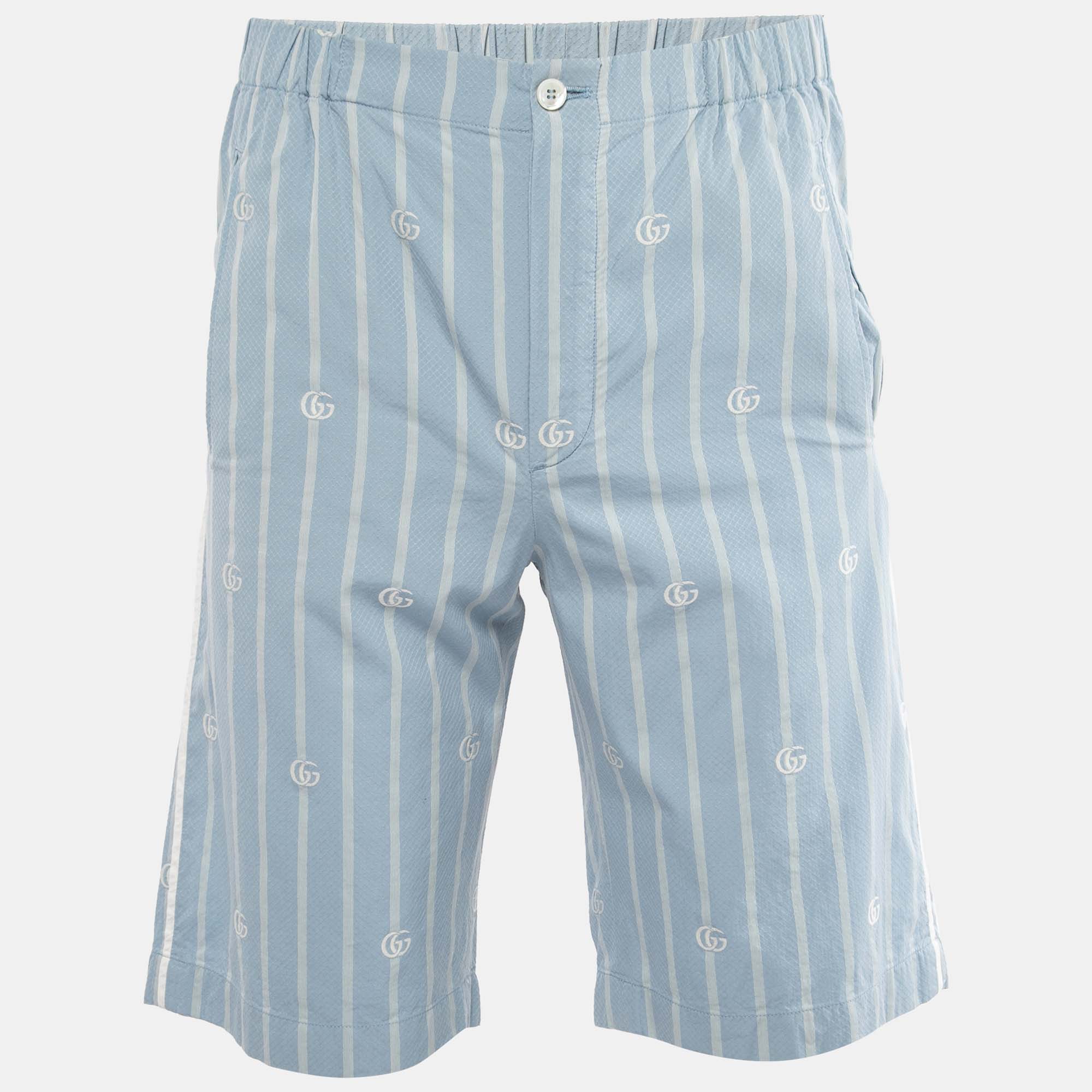 Gucci Light Blue Double G Striped Cotton Shorts XXS