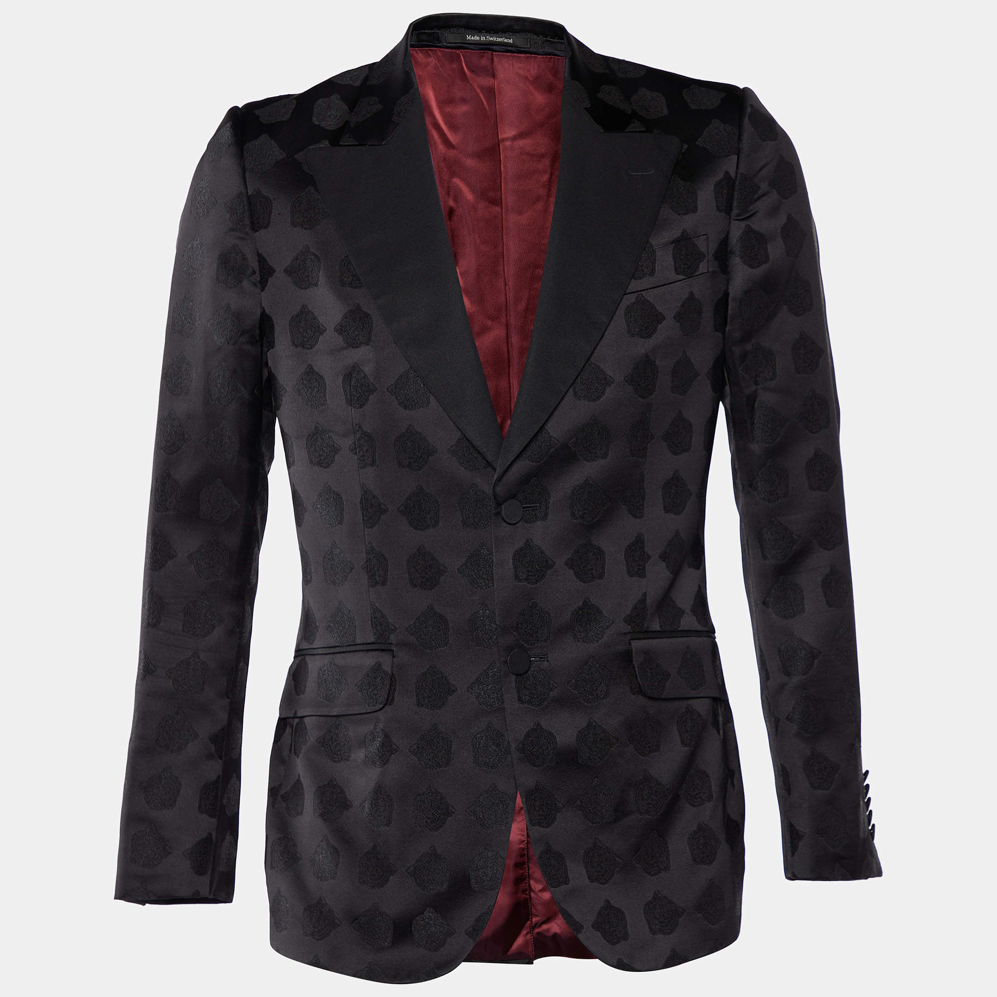 Pre Owned Gucci Black Silk Jacquard Tiger Hollywood Applique Blazer M