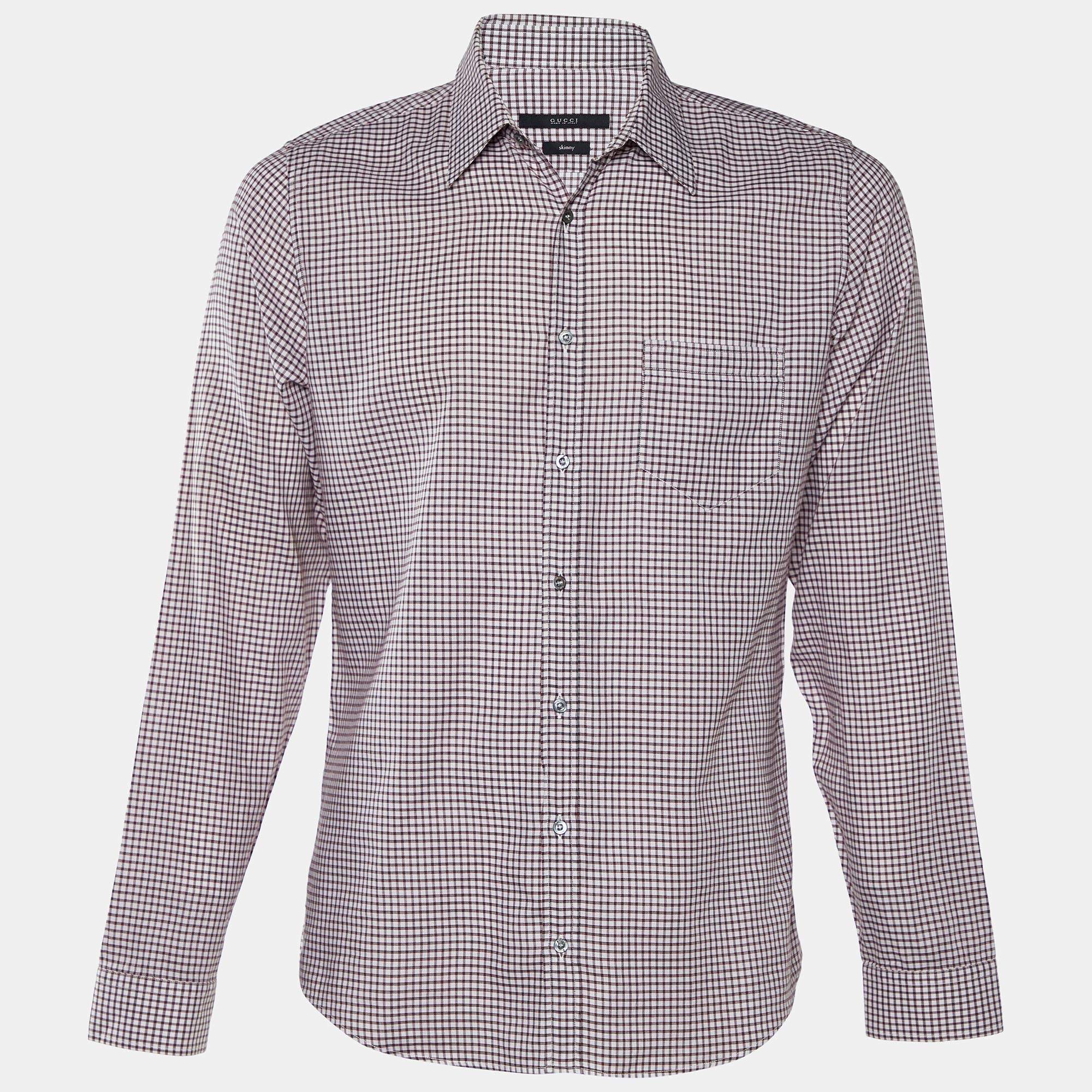 Gucci Multicolor Grid Pattern Cotton Skinny Fit Shirt XL