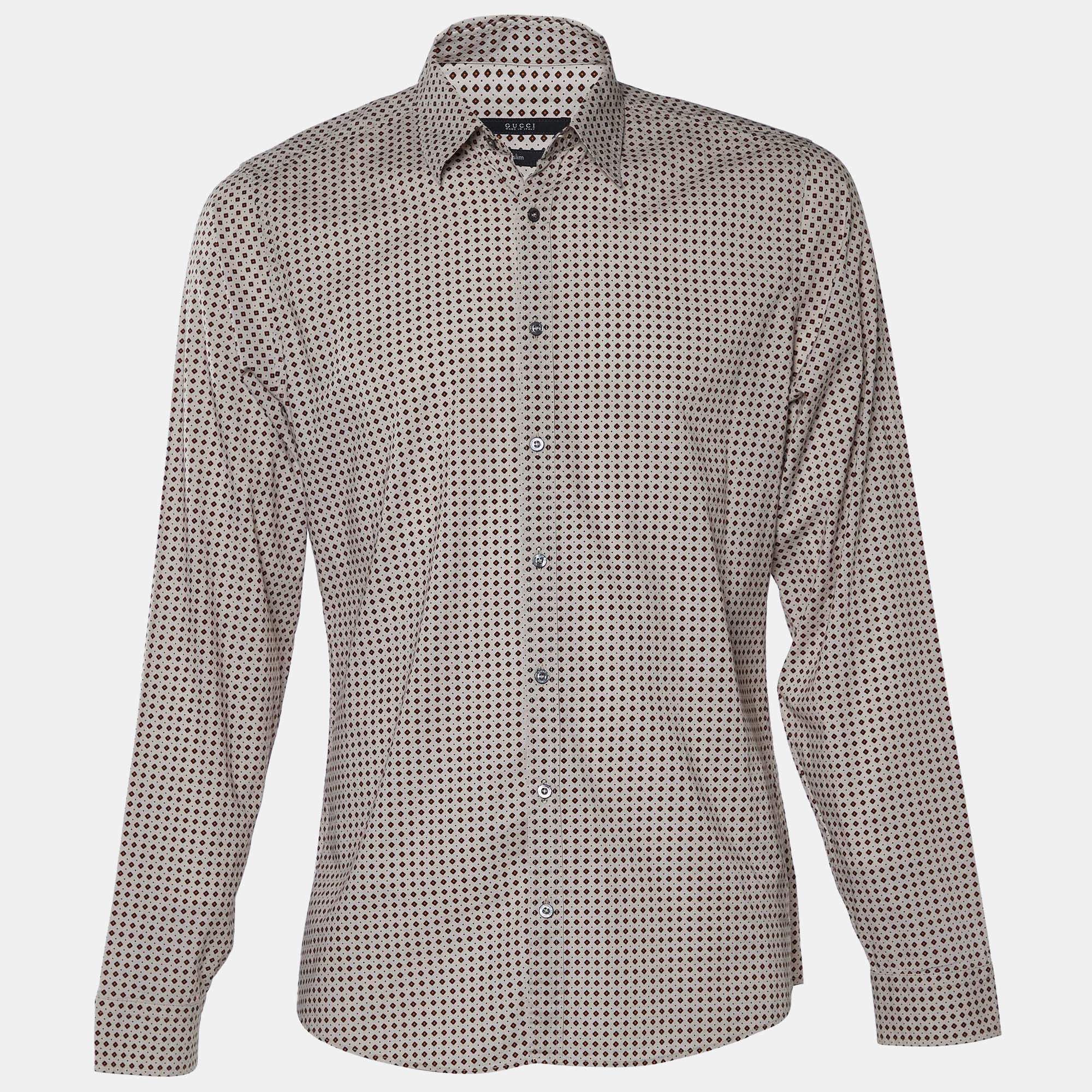  Gucci Beige Floral Printed Cotton Slim Fit Shirt L