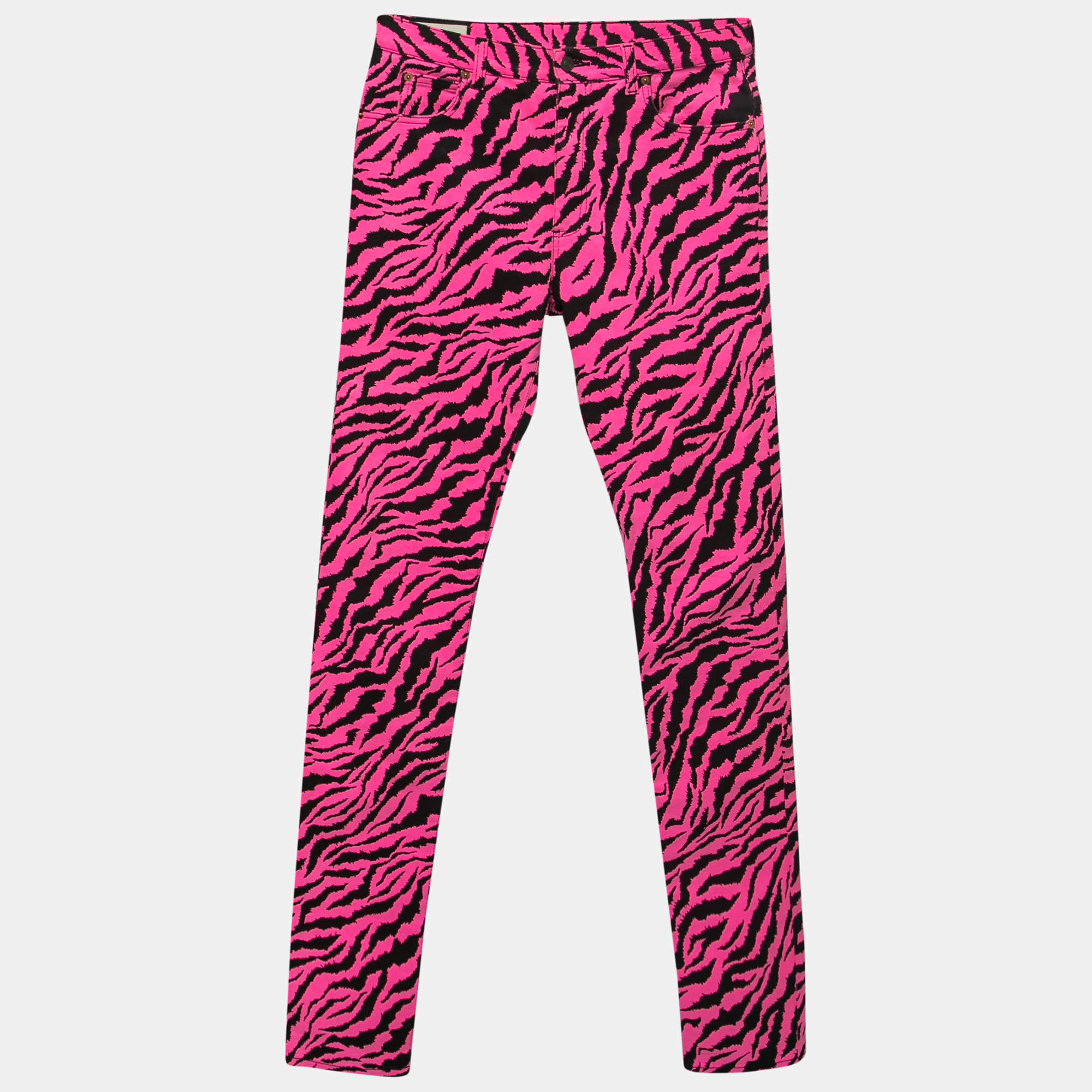 Gucci Pink & Black Zebra Print Denim Skinny Jeans L Waist 31