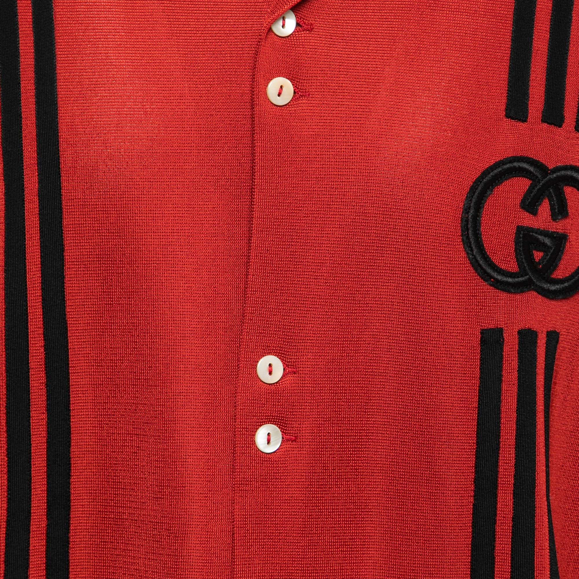 Gucci X Adidas Red GG Monogram Knit Short-Sleeve Shirt M Gucci X Adidas Red GG Monogram Knit Short-Sleeve Shirt M