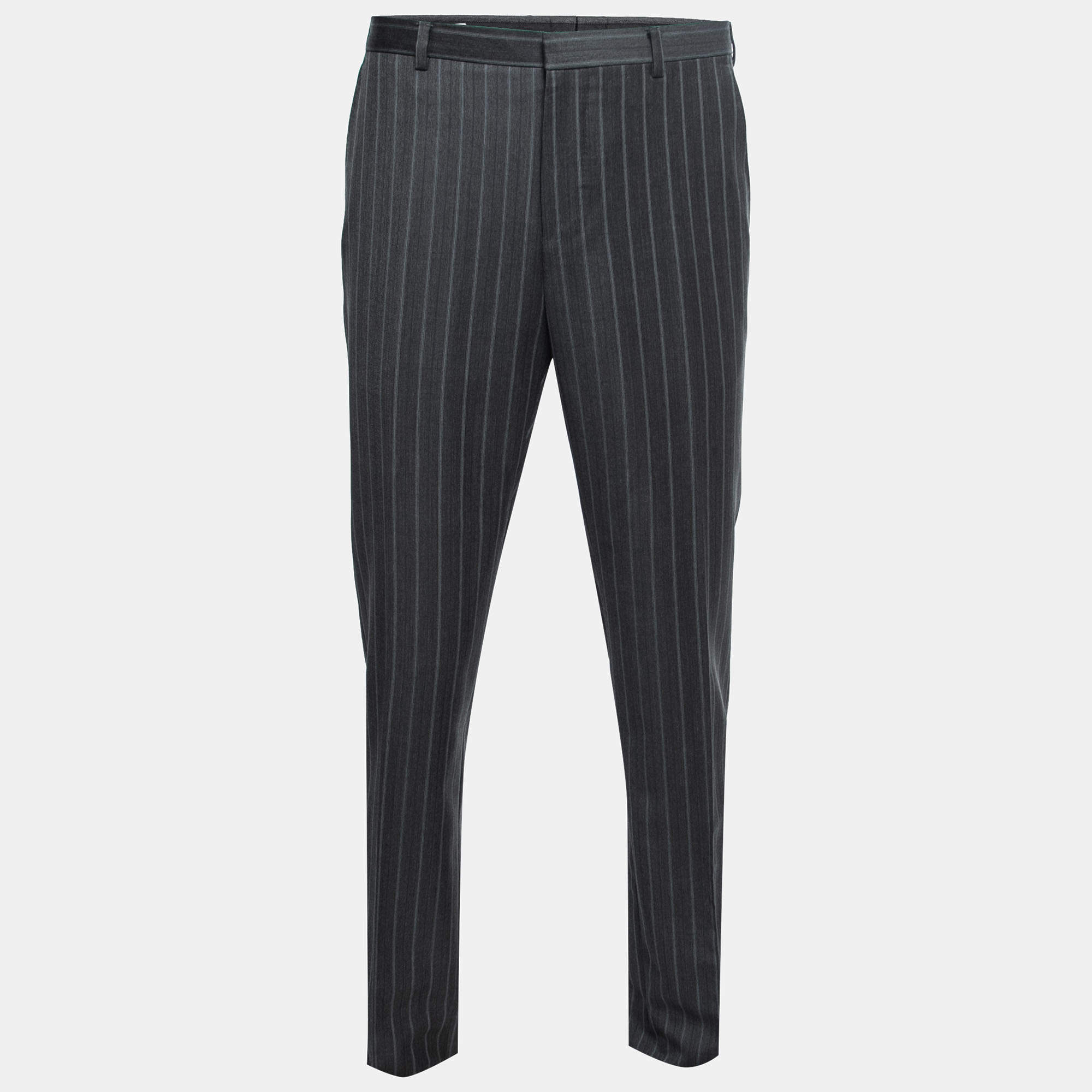 Gucci Grey Striped Wool Tailored Trousers L