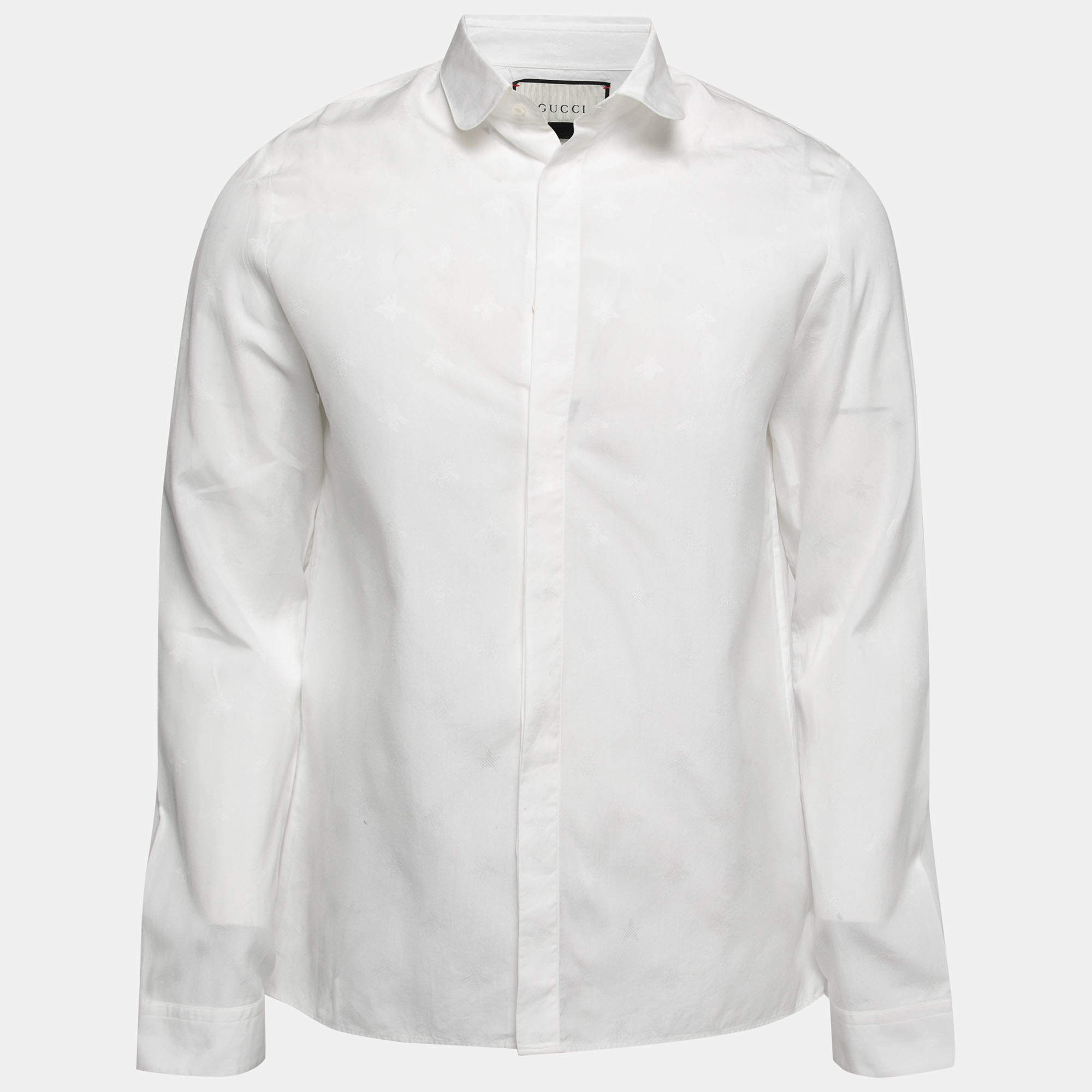 Pre Owned Gucci White Cotton Symbols Fil Coupé Oxford Shirt L