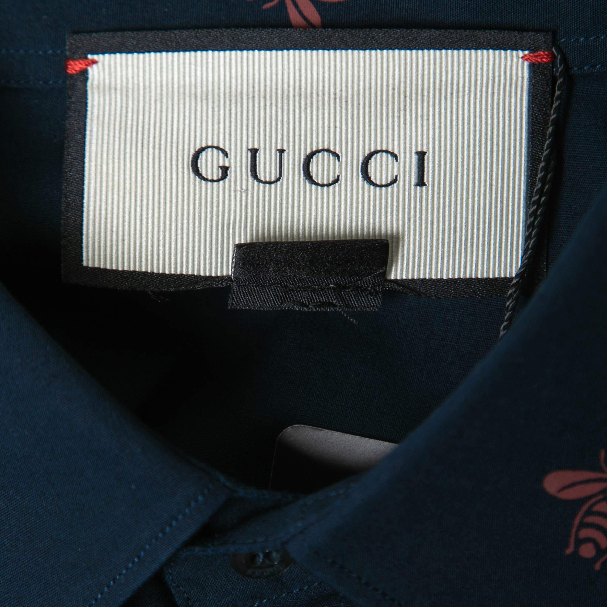 Gucci Navy Blue Bee Printed Cotton Duke Shirt M Gucci
