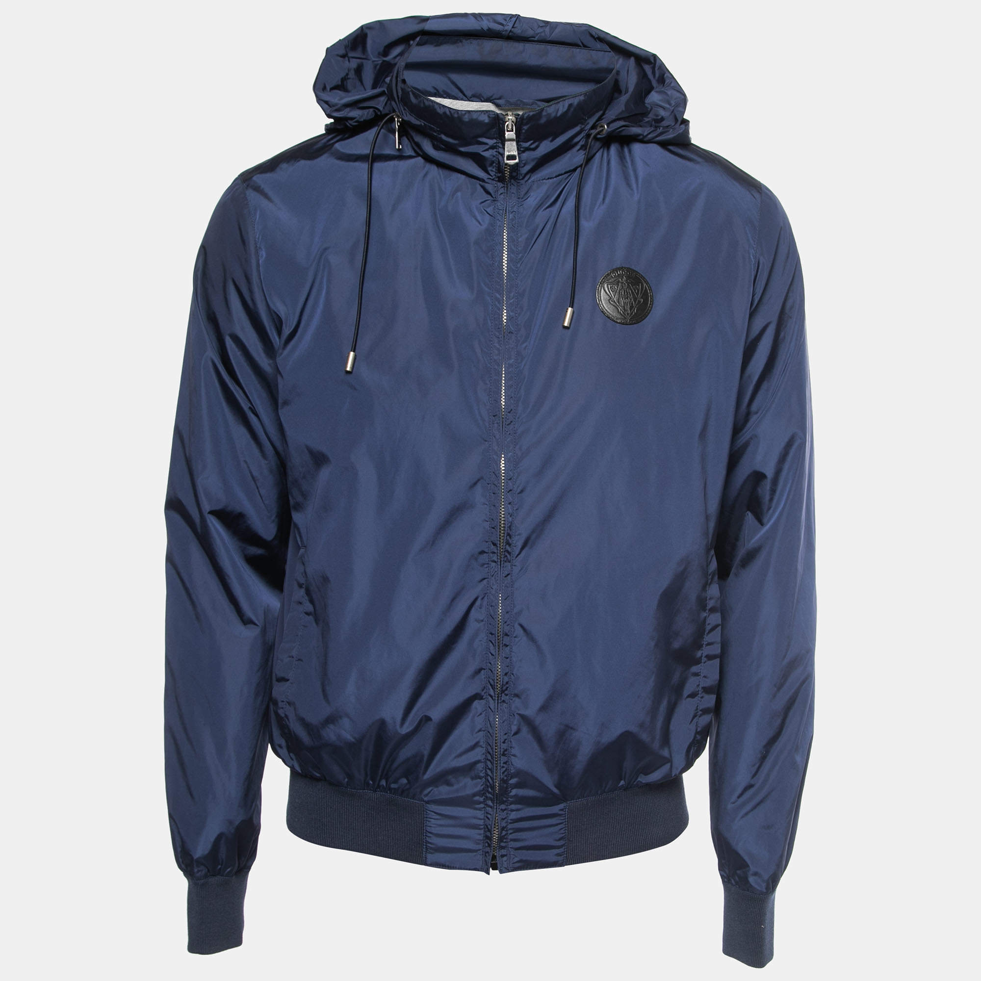 Pre Owned Gucci Blue Synthetic Hooded Zip-Up Jacket M