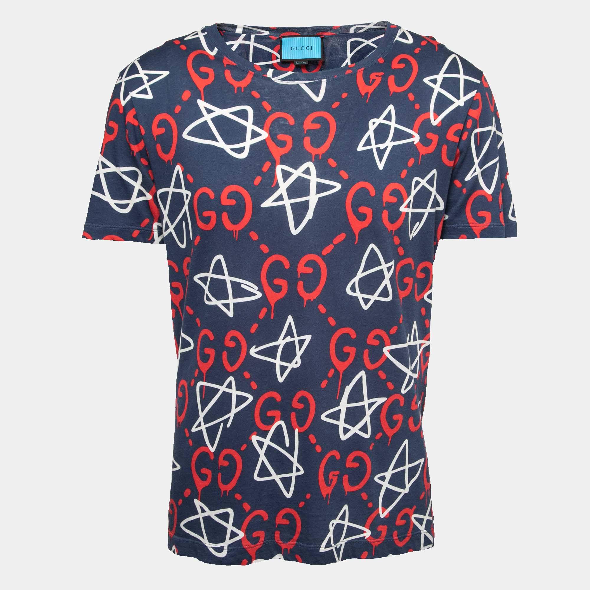 Gucci Blue Ghost GG Print Cotton T-Shirt S