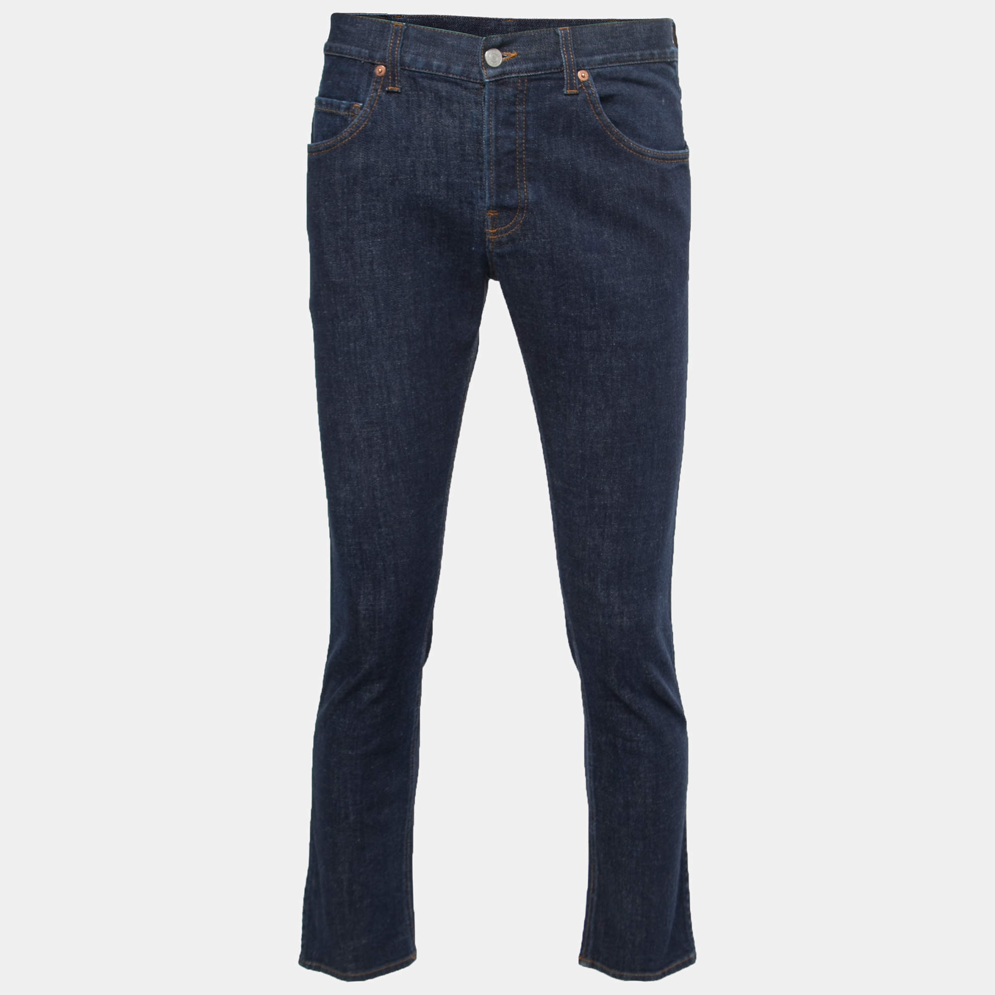 Pre Owned Gucci Blue Dark Wash Denim Tapered Jeans L / Waist: 35"