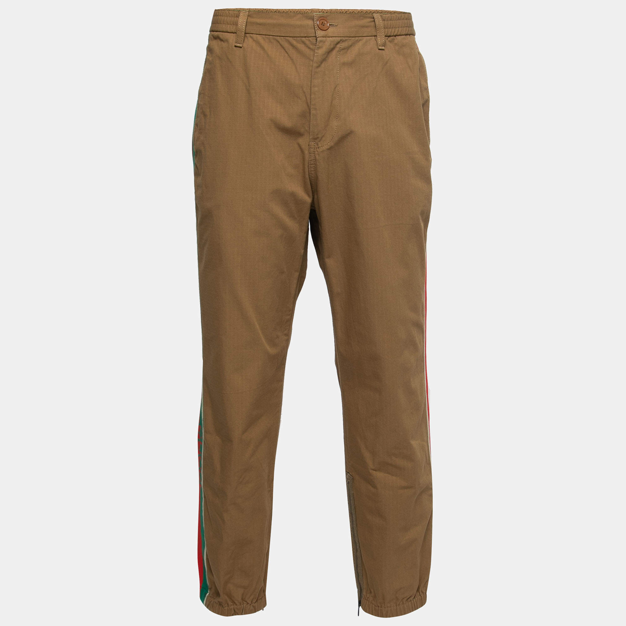 Gucci Brown Cotton Logo Band Detail Trousers XL