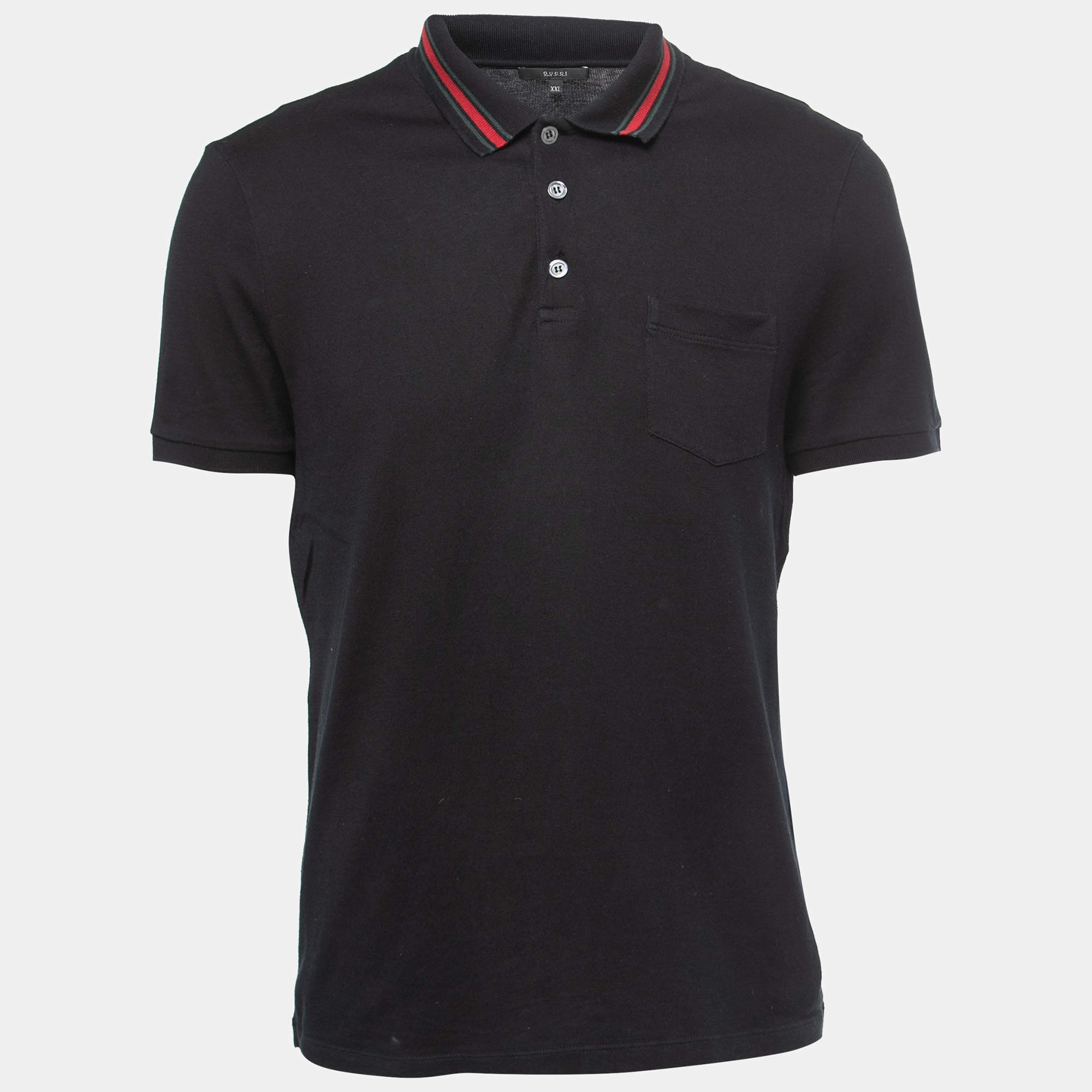 Pre Owned Gucci Black Cotton Web Detail Short Sleeve Polo T-Shirt XXL