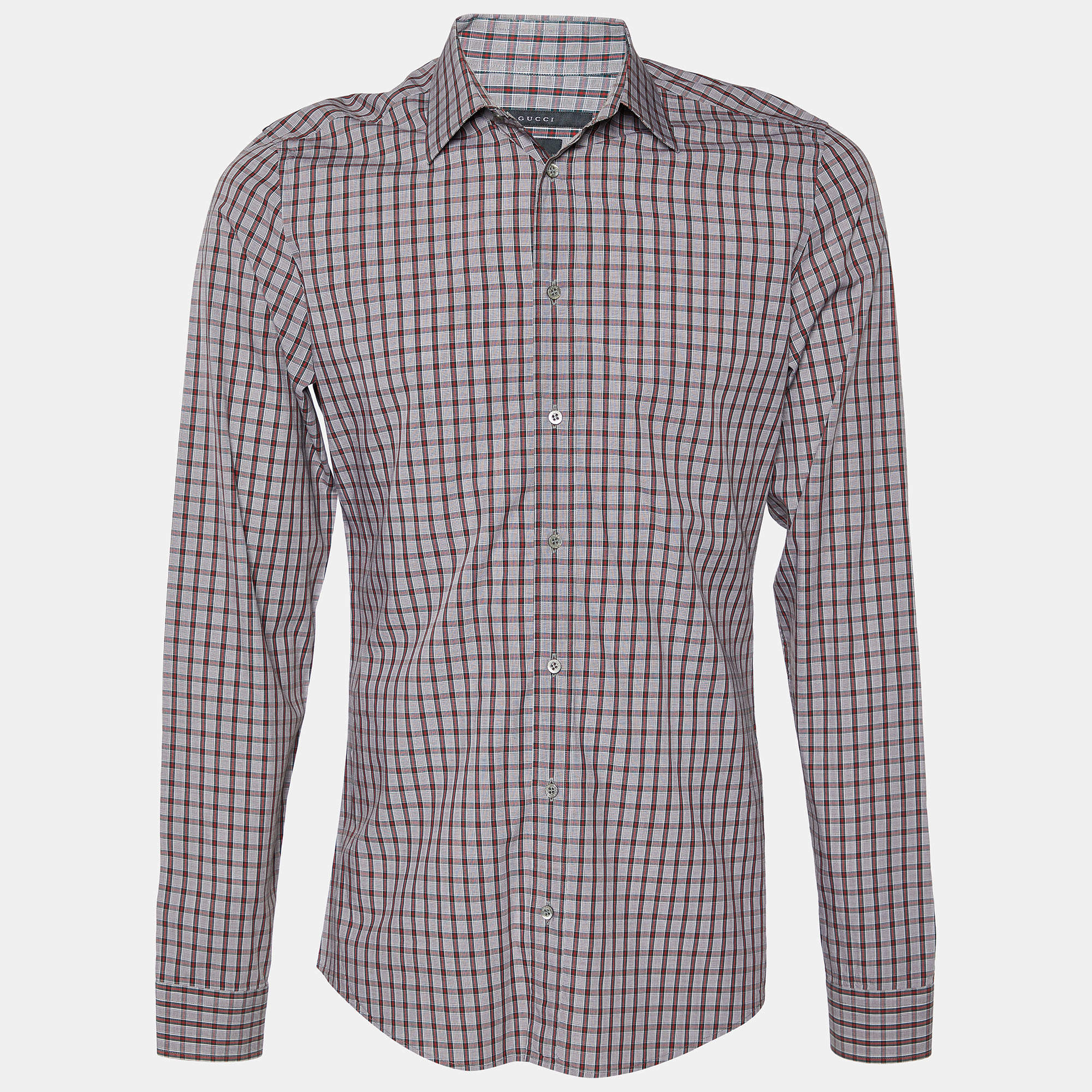 Gucci Brown/Green Checked Cotton Slim Fit Long Sleeve Shirt M