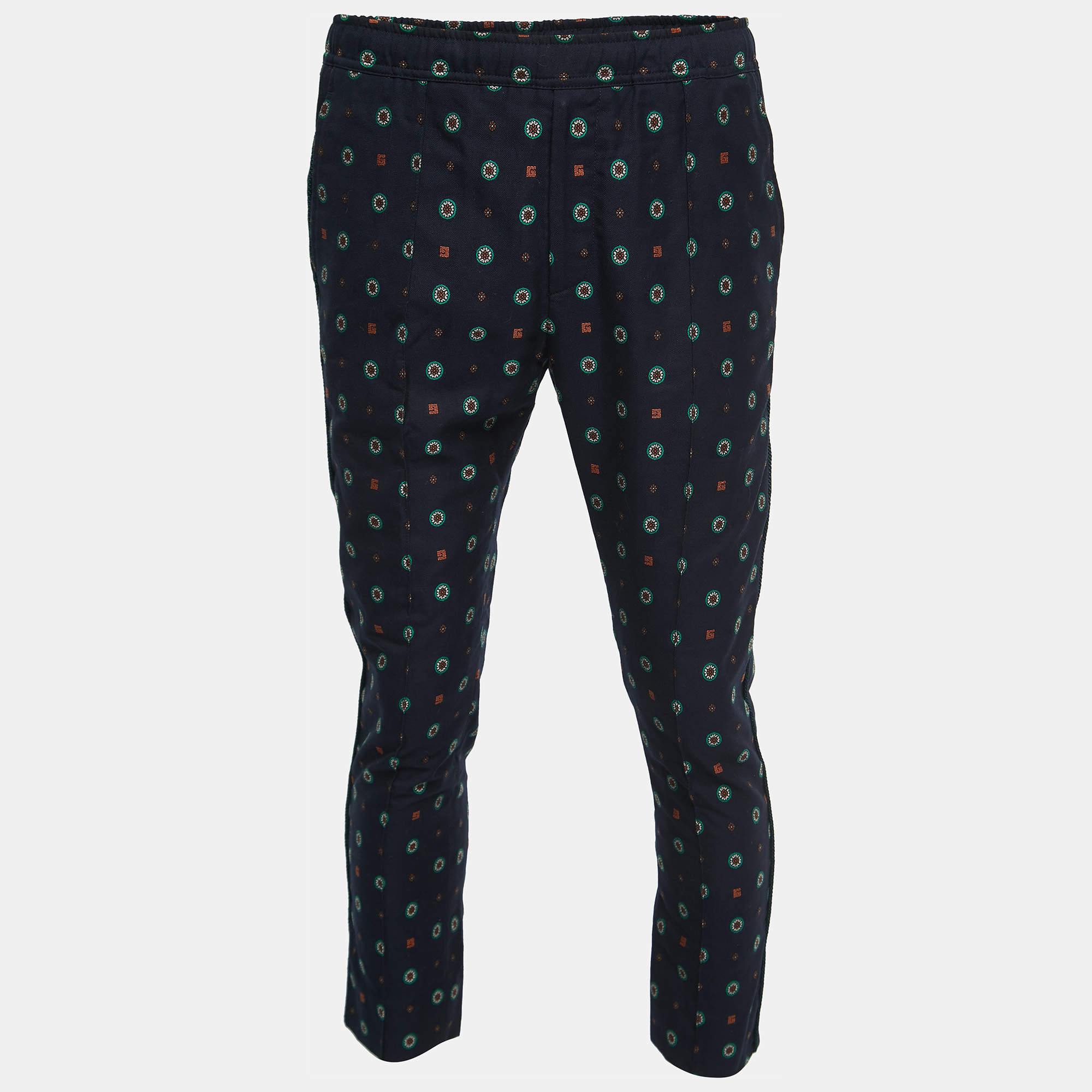 Gucci Navy Blue Patterned Cotton Trousers S