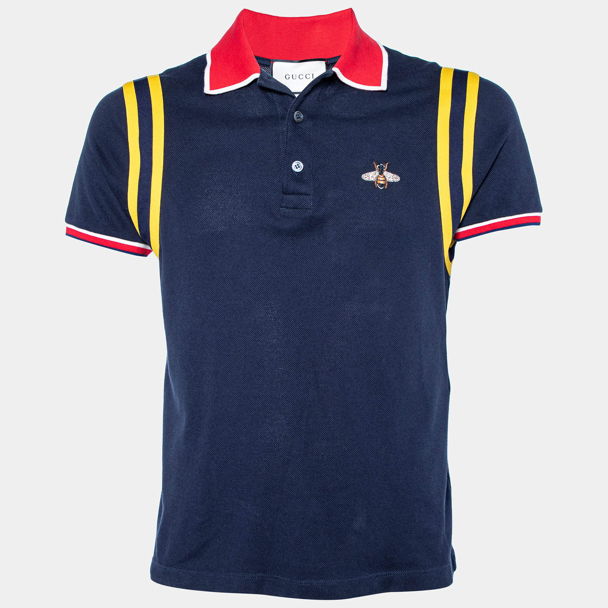 Pre Owned Gucci Navy Blue Contrast Trim Pique Cotton Polo T-Shirt M