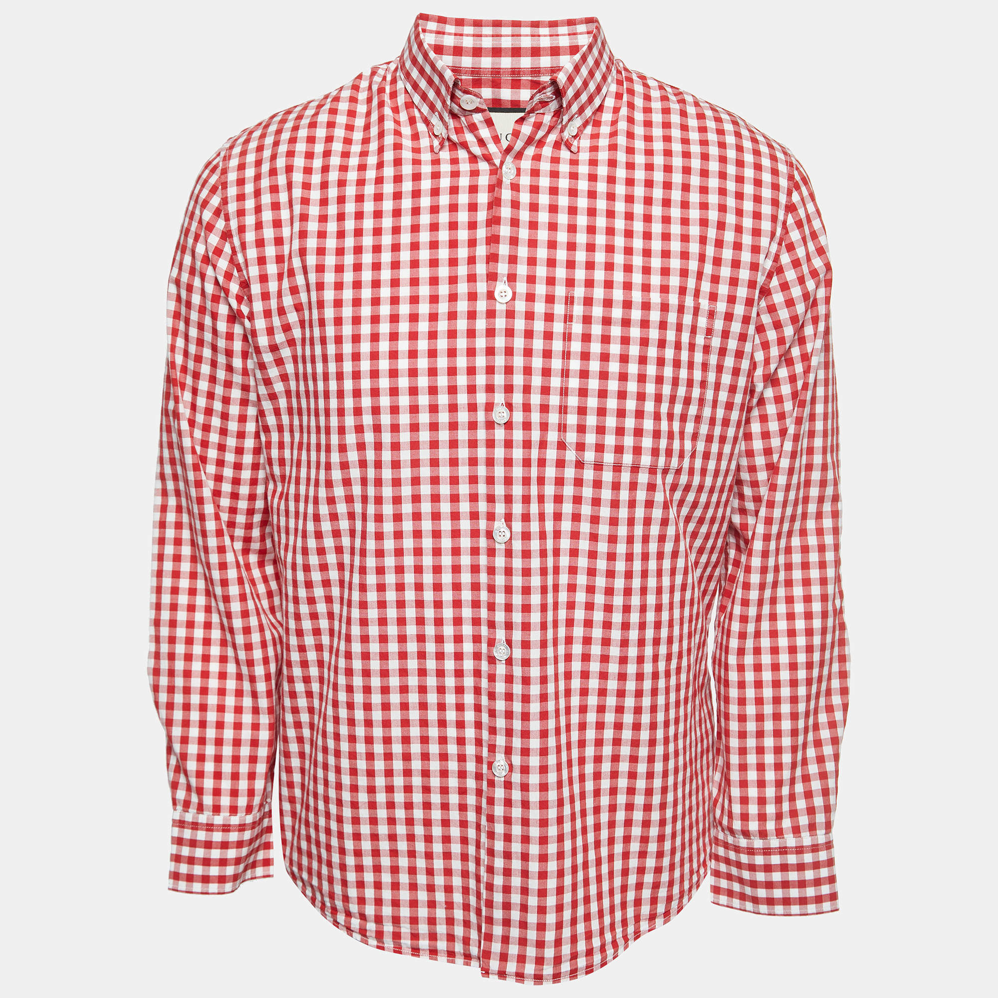 Pre Owned Gucci Red Checked Cotton Button Down Full Sleeve Shirt L
